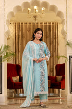 Load image into Gallery viewer, Blue cotton shifley printed kurta set
