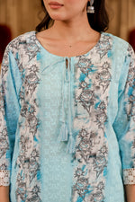 Load image into Gallery viewer, Blue cotton shifley printed kurta set

