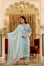 Load image into Gallery viewer, Blue cotton shifley printed kurta set
