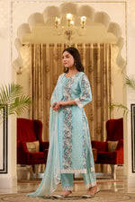 Load image into Gallery viewer, Blue cotton shifley printed kurta set
