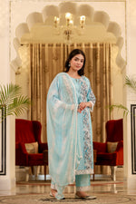 Load image into Gallery viewer, Blue cotton shifley printed kurta set
