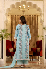 Load image into Gallery viewer, Blue cotton shifley printed kurta set
