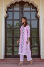 Load image into Gallery viewer, Pink cotton shifley printed kurta set
