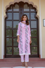 Load image into Gallery viewer, Pink cotton shifley printed kurta set
