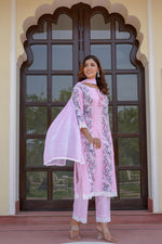 Load image into Gallery viewer, Pink cotton shifley printed kurta set
