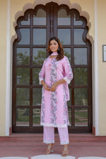 Load image into Gallery viewer, Pink cotton shifley printed kurta set
