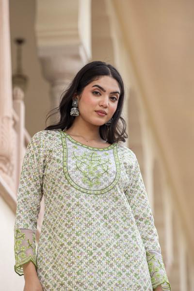 Green cotton shifley kurta set