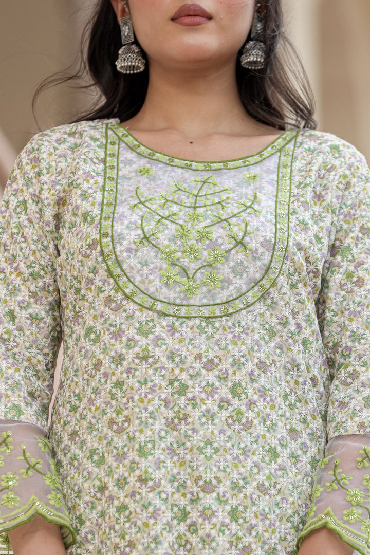 Green cotton shifley kurta set