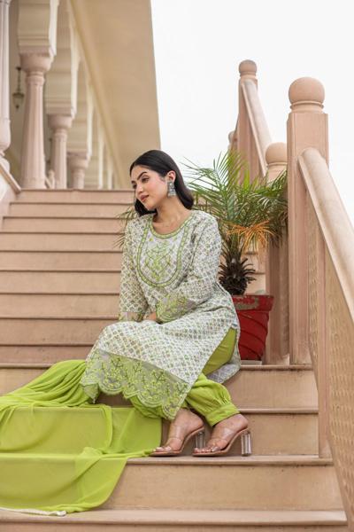 Green cotton shifley kurta set