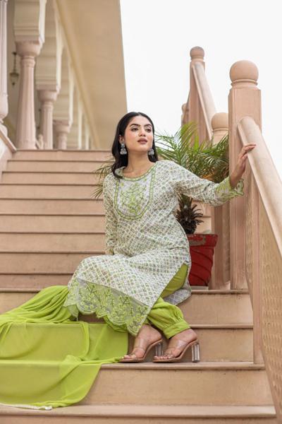 Green cotton shifley kurta set