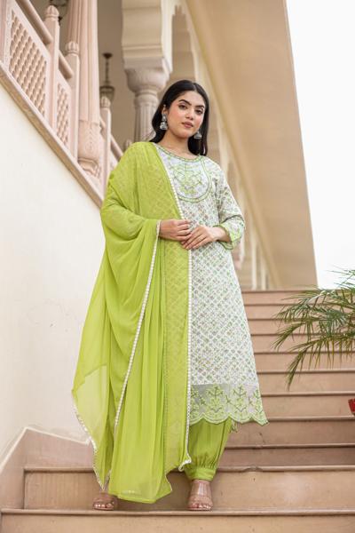 Green cotton shifley kurta set