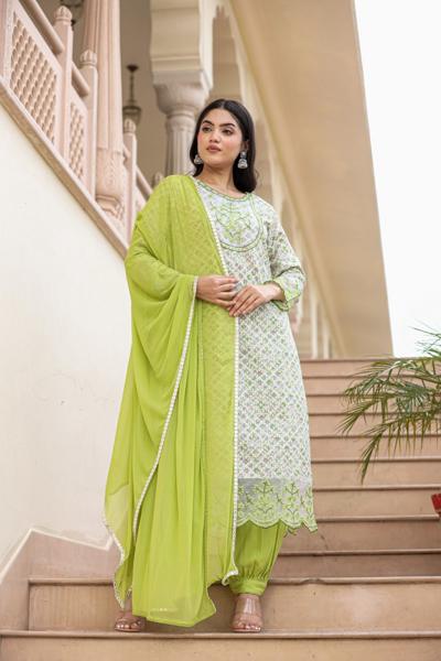 Green cotton shifley kurta set