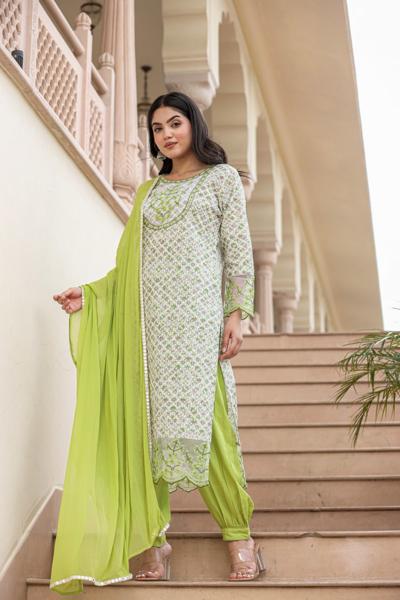 Green cotton shifley kurta set
