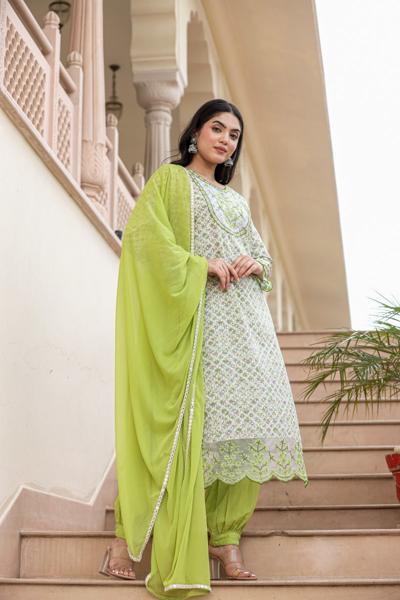 Green cotton shifley kurta set