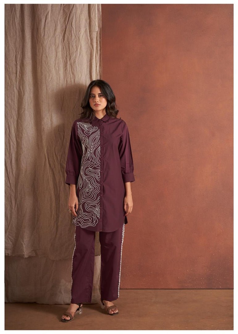Wine cotton poplin co-ord set
