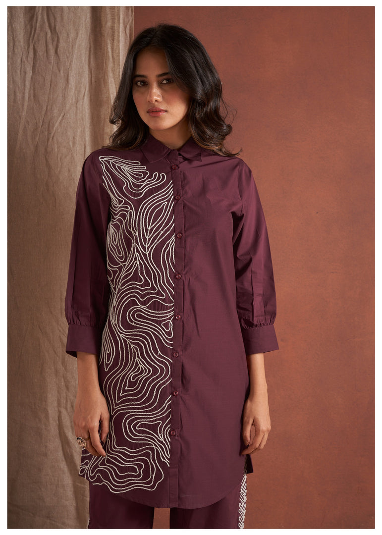 Wine cotton poplin co-ord set