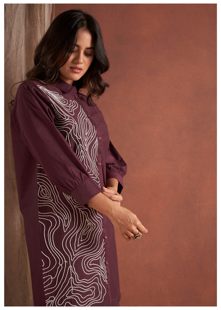 Wine cotton poplin co-ord set