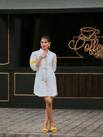 Load image into Gallery viewer, Blue floral embroidered linen cotton tunic
