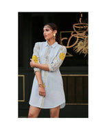 Load image into Gallery viewer, Blue floral embroidered linen cotton tunic
