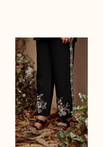 Load image into Gallery viewer, Black twill cotton co-ord set with floral embroidery
