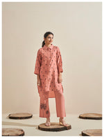 Load image into Gallery viewer, Peach roman silk co-ord set with palm tree embroidery
