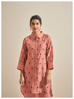 Load image into Gallery viewer, Peach roman silk co-ord set with palm tree embroidery
