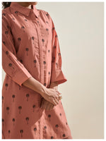 Load image into Gallery viewer, Peach roman silk co-ord set with palm tree embroidery
