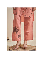 Load image into Gallery viewer, Peach roman silk co-ord set with palm tree embroidery
