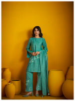 Load image into Gallery viewer, Roman silk aqua green coord set
