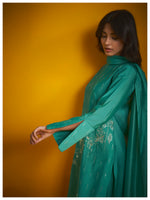 Load image into Gallery viewer, Roman silk aqua green coord set
