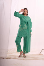 Load image into Gallery viewer, Roman silk aqua green coord set
