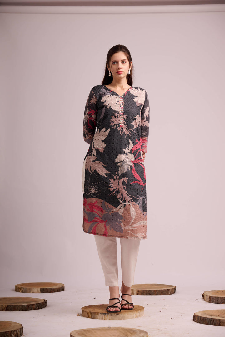 Grey cotton shifley kurta