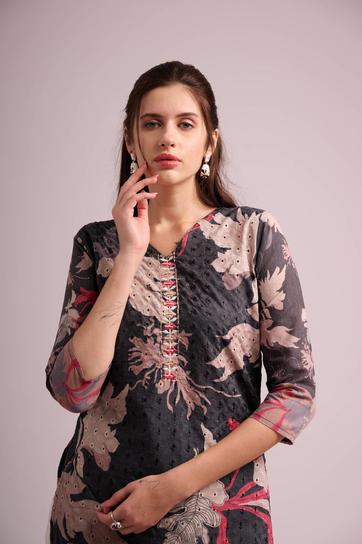 Grey cotton shifley kurta