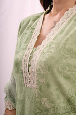 Load image into Gallery viewer, Green pure cotton shifley kurta set with dupatta
