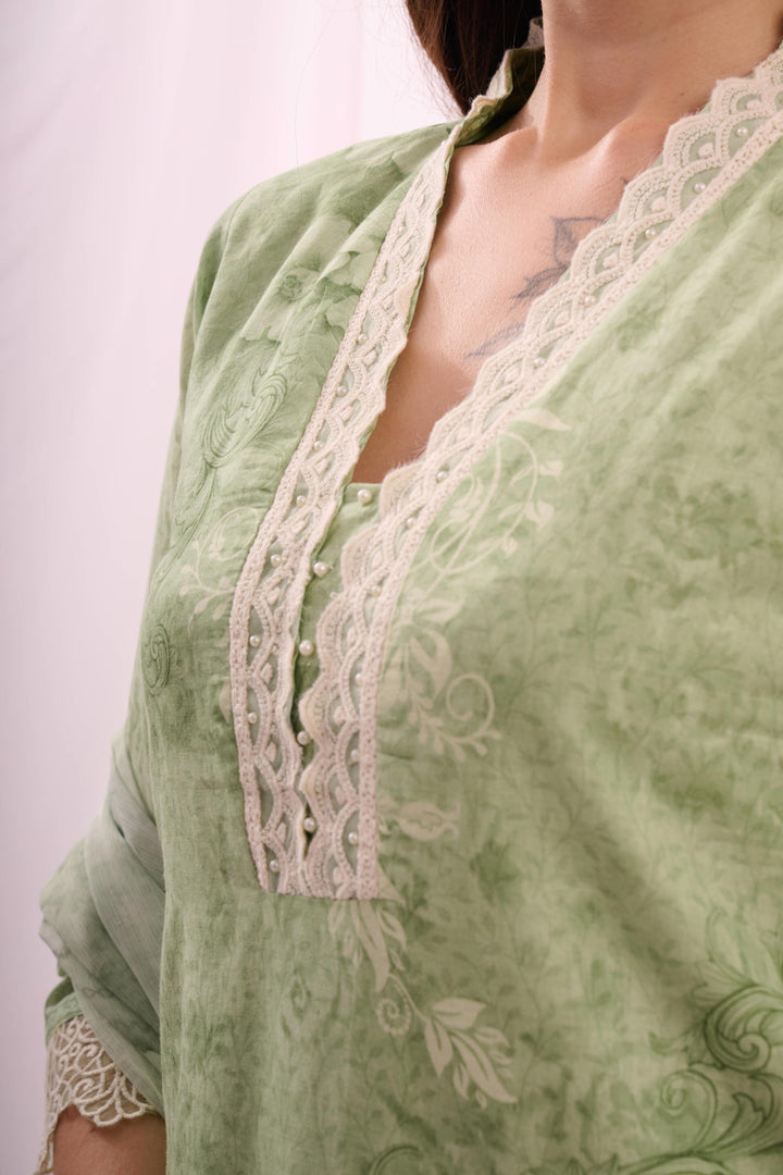 Green pure cotton shifley kurta set with dupatta