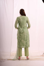 Load image into Gallery viewer, Green pure cotton shifley kurta set with dupatta
