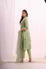 Load image into Gallery viewer, Green pure cotton shifley kurta set with dupatta
