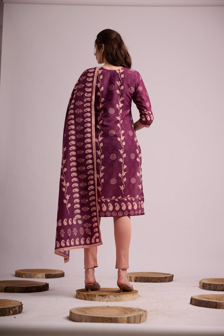 Purple rayon kurta set with dupatta