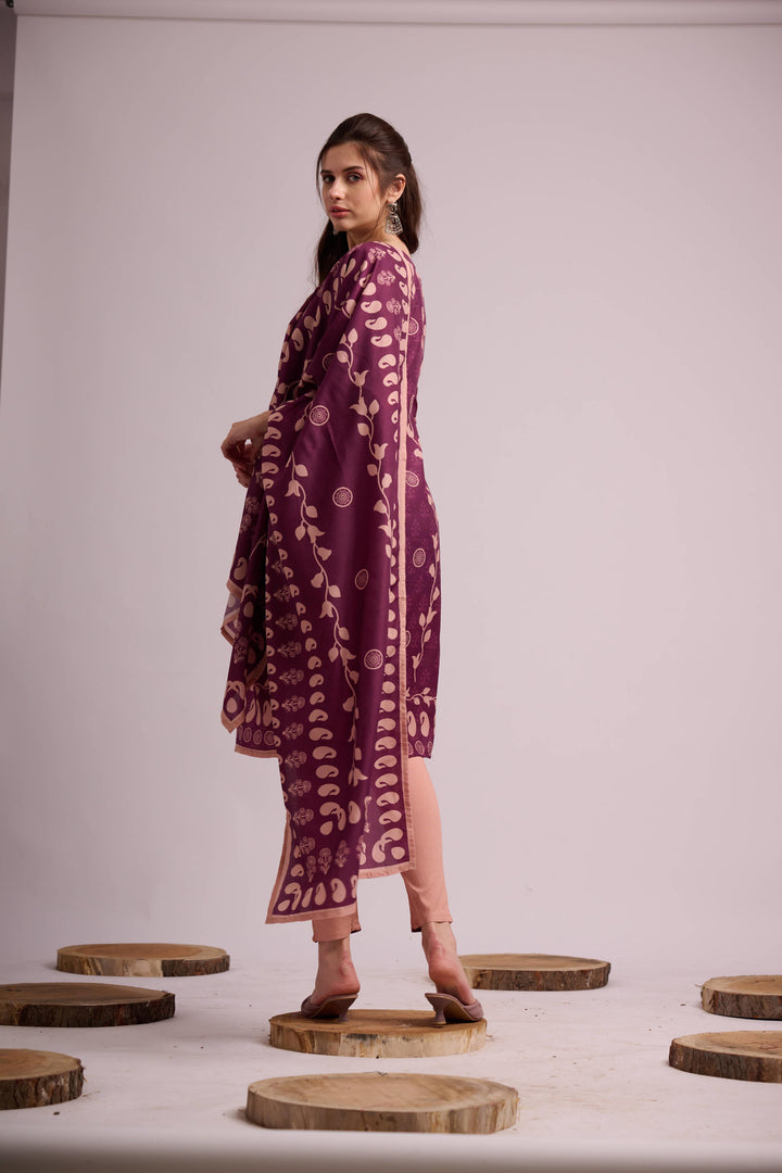 Purple rayon kurta set with dupatta
