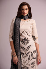 Load image into Gallery viewer, White and black pure cotton digital print kurta set with dupatta
