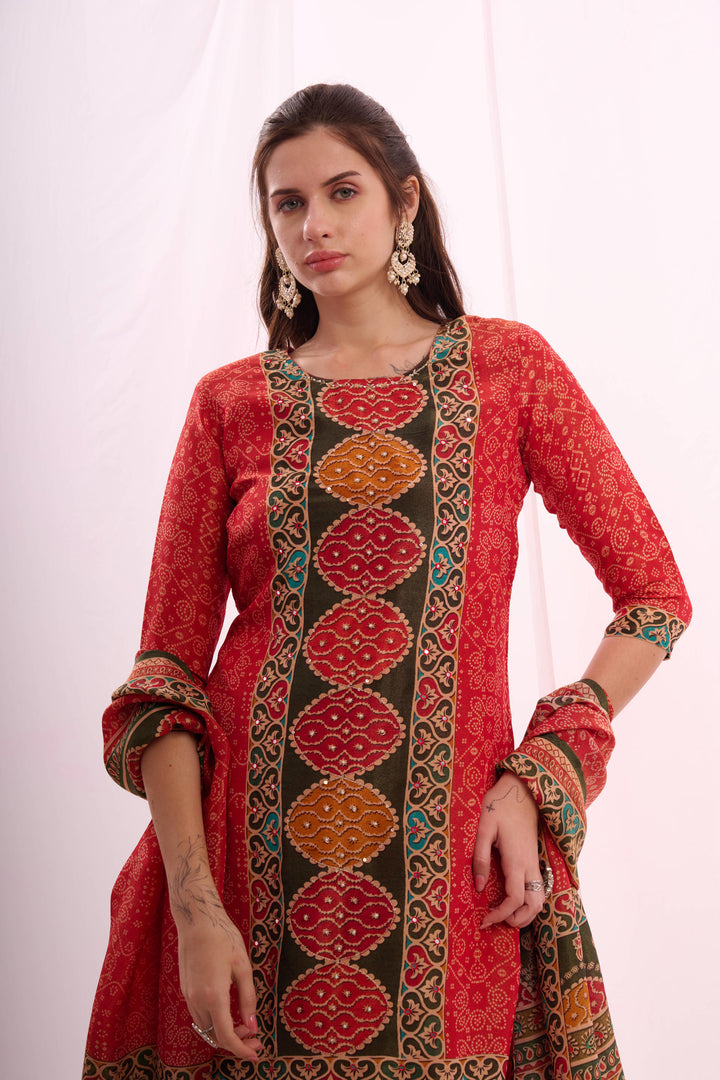 Red pure shimmer kurta set with dupatta