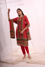 Load image into Gallery viewer, Red pure shimmer kurta set with dupatta
