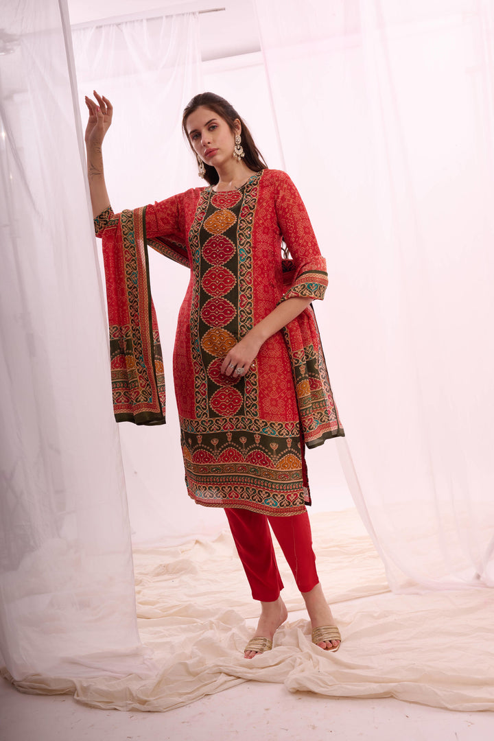 Red pure shimmer kurta set with dupatta