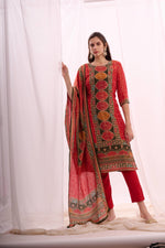Load image into Gallery viewer, Red pure shimmer kurta set with dupatta
