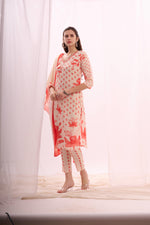 Load image into Gallery viewer, Dusty red digital print cotton kurta set with dupatta
