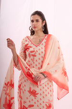 Load image into Gallery viewer, Dusty red digital print cotton kurta set with dupatta
