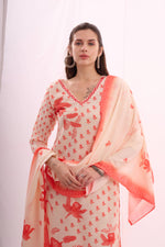 Load image into Gallery viewer, Dusty red digital print cotton kurta set with dupatta
