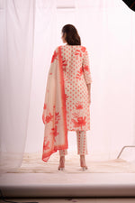 Load image into Gallery viewer, Dusty red digital print cotton kurta set with dupatta
