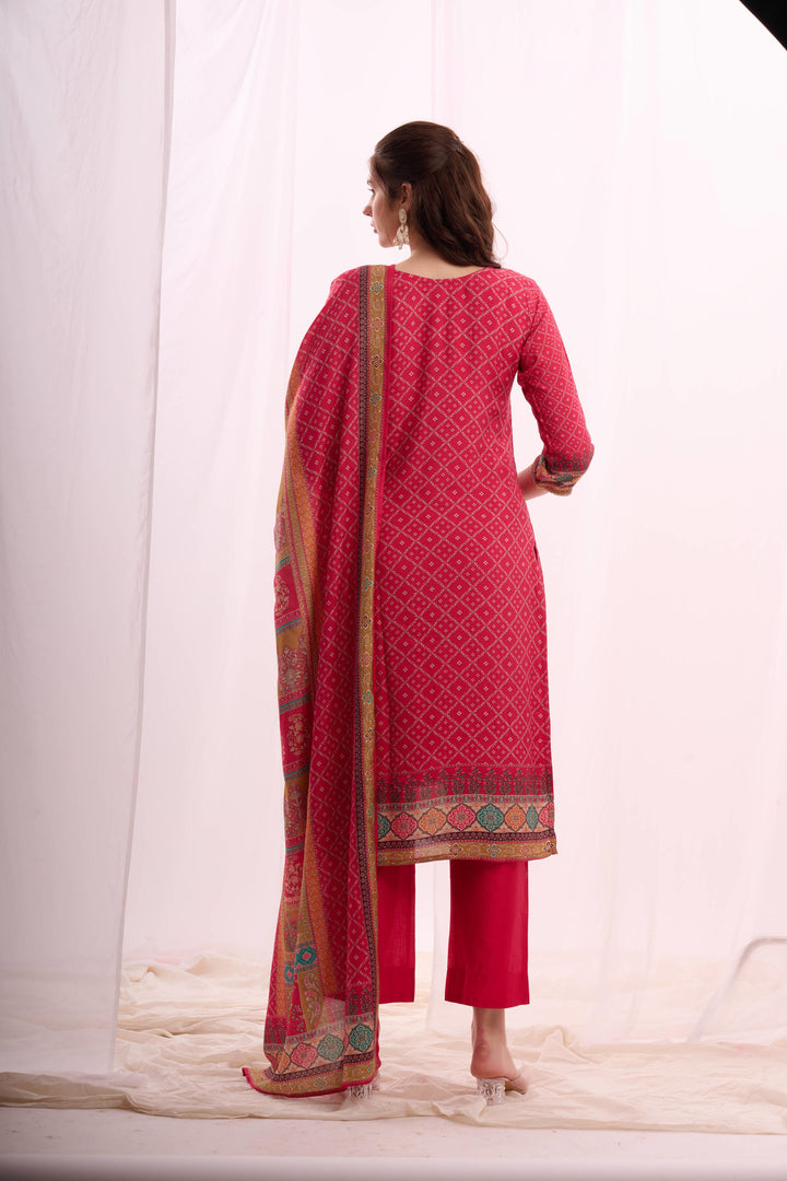 Pink pure muslin stone work kurta set with  digital print dupatta