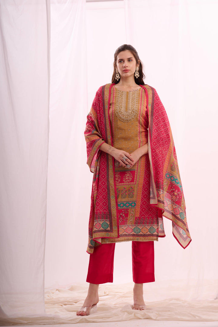 Pink pure muslin stone work kurta set with  digital print dupatta